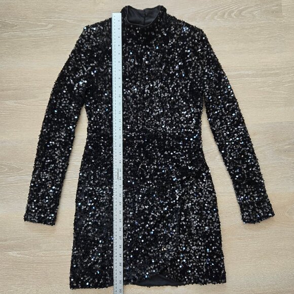 Likely Lisanna Black Mini Dress $378 Size 6 Sequin New Without Tags Long Sleeves - Picture 5 of 17